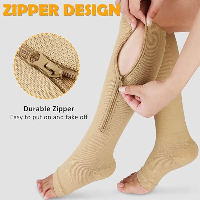 Chaussettes de Compression Zippées – Anti-Varices & Anti-Fatigue
