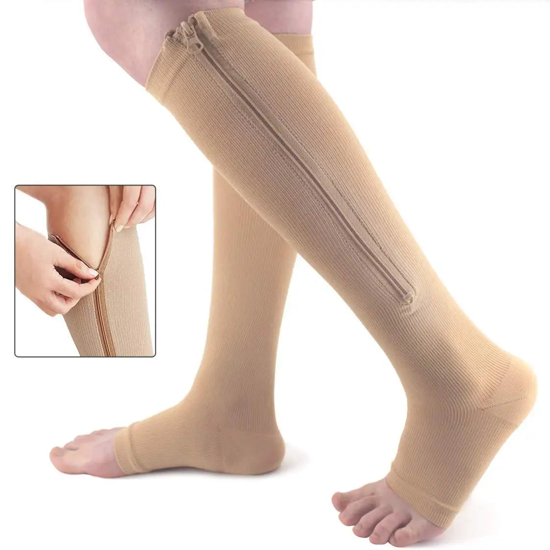 Chaussettes de Compression Zippées – Anti-Varices & Anti-Fatigue