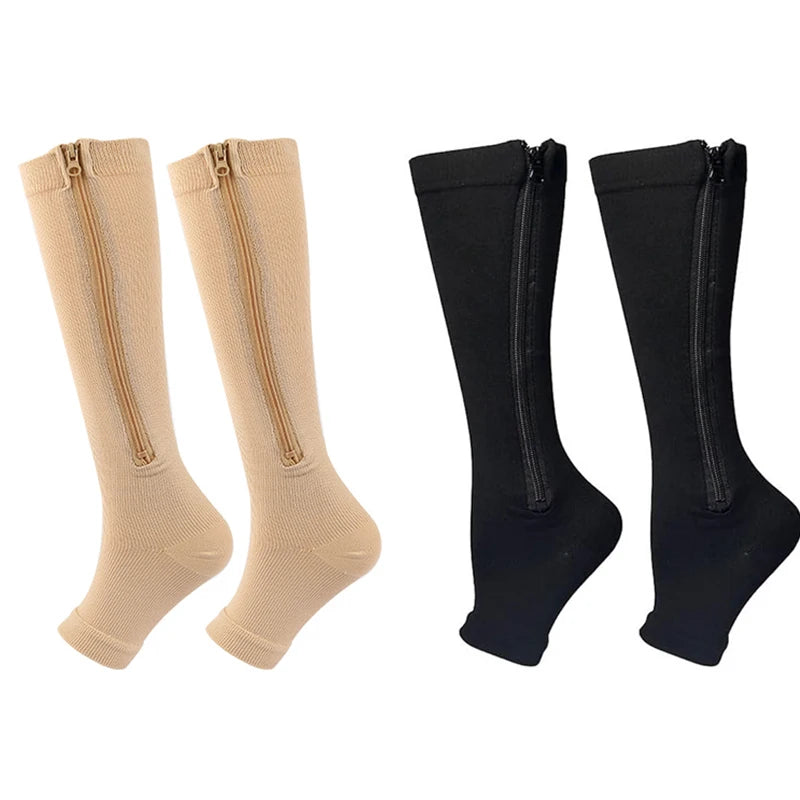 Chaussettes de Compression Zippées – Anti-Varices & Anti-Fatigue
