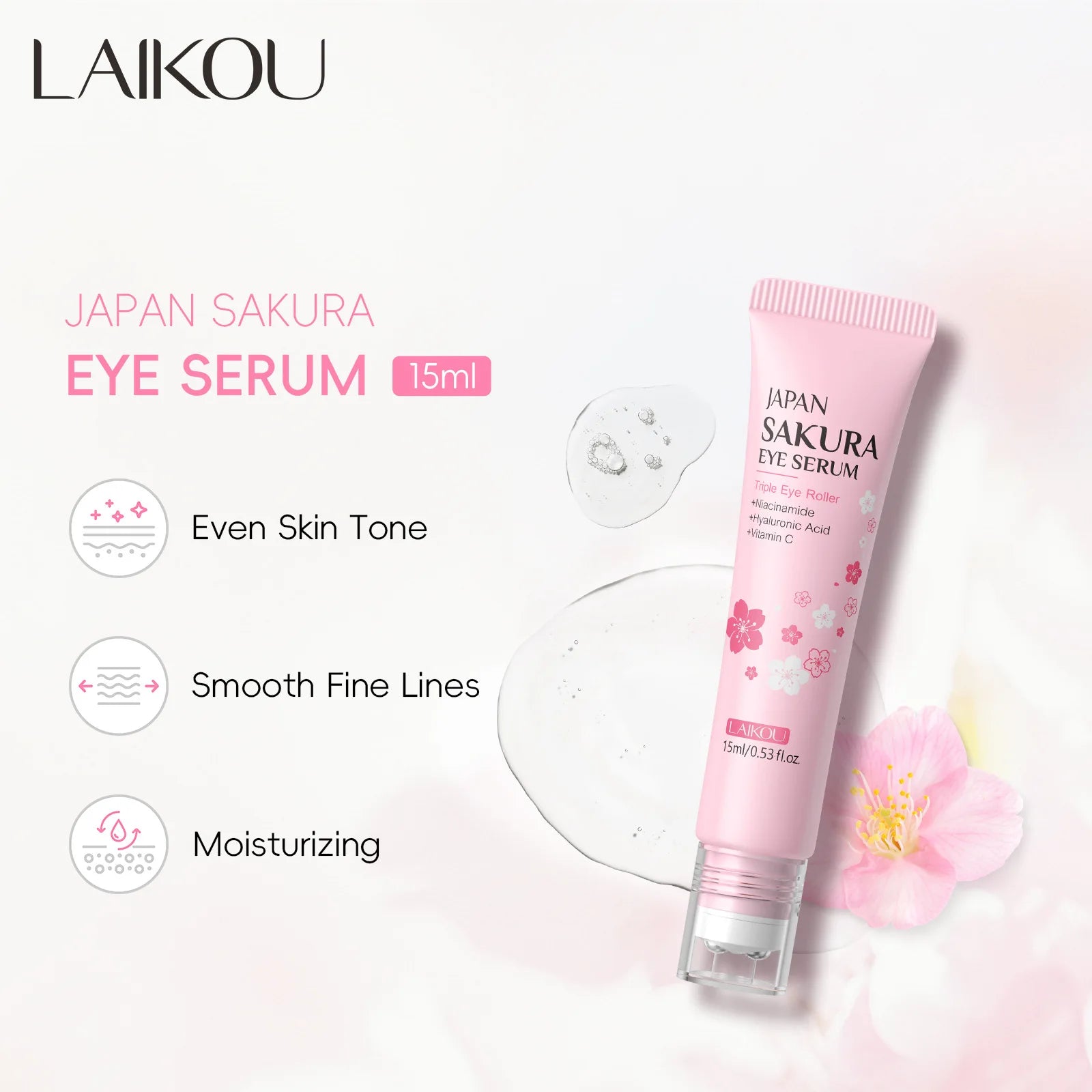 **Sérum Yeux Sakura Roller – Hydratation & Anti-Cernes 15ml**