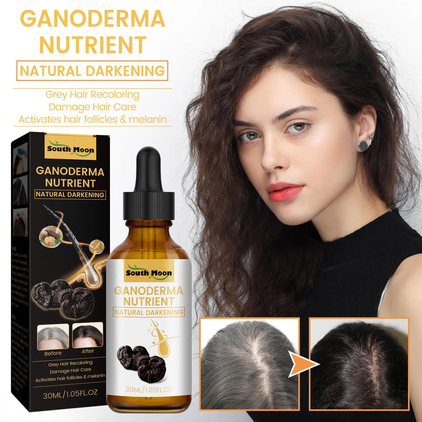 **Sérum Capillaire Ganoderma Noir – Anti-Chute & Fortifiant Racines**