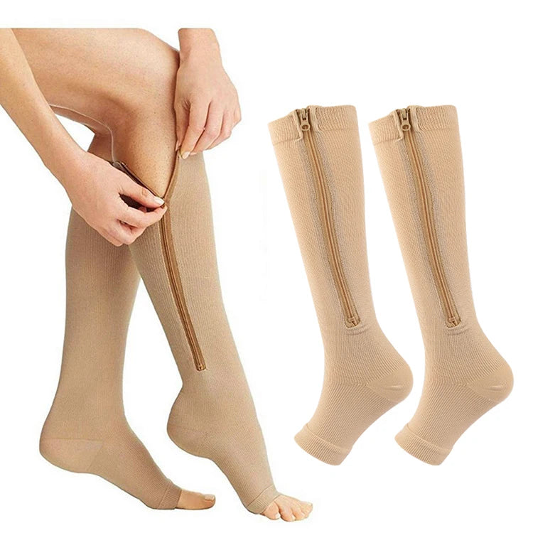 Chaussettes de Compression Zippées – Anti-Varices & Anti-Fatigue